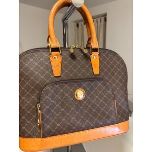 Rioni Moda Italia Signature Monogram Dome Satchel Brown Tan Leather NEW Unused